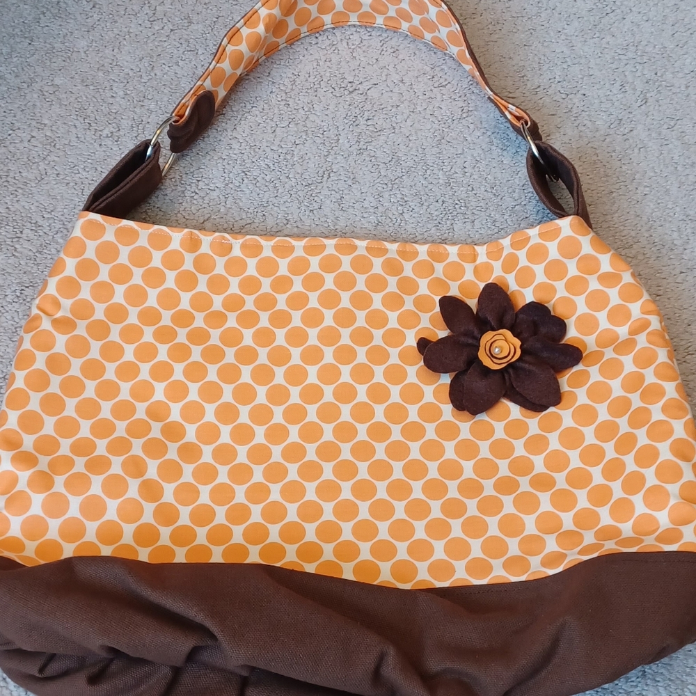 Orange and brown fabric shoulder tote (NEW)